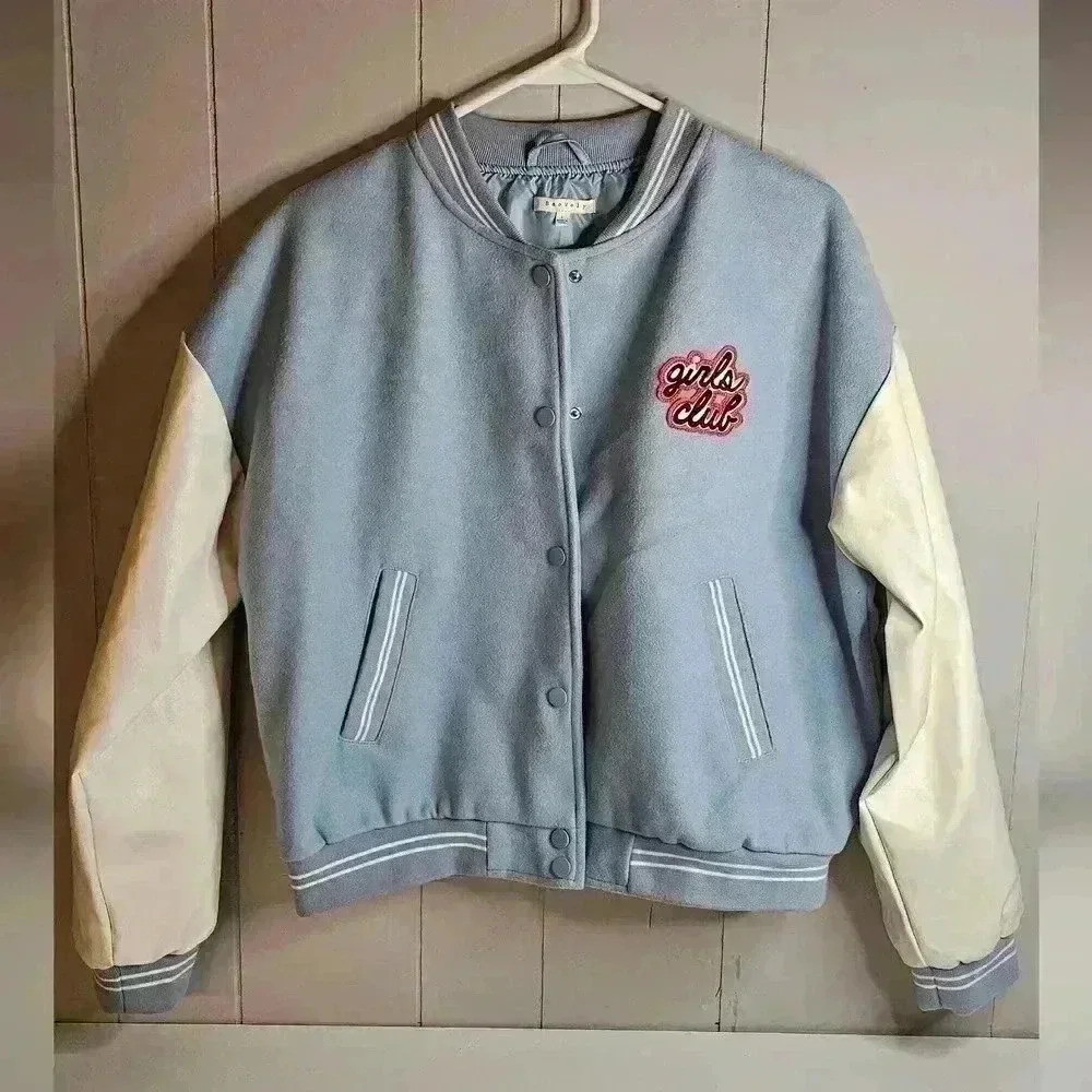 BaeVely Girls Club Good Vibes Bomber Jacket Blue White Juniors Large - Picture 4 of 11